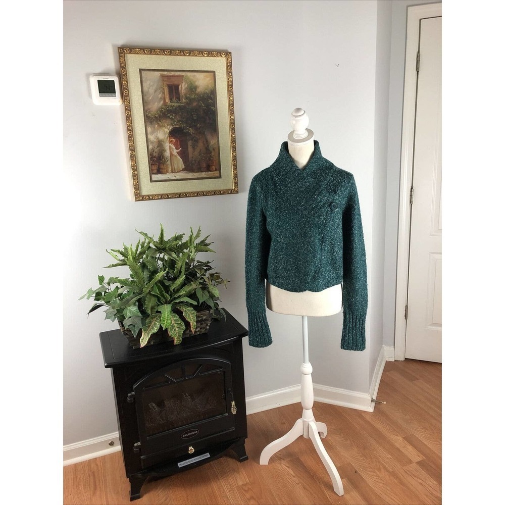 Nine West Women's Green Long Sleeve Cuffed Knit Cardigan Sweater L One Button